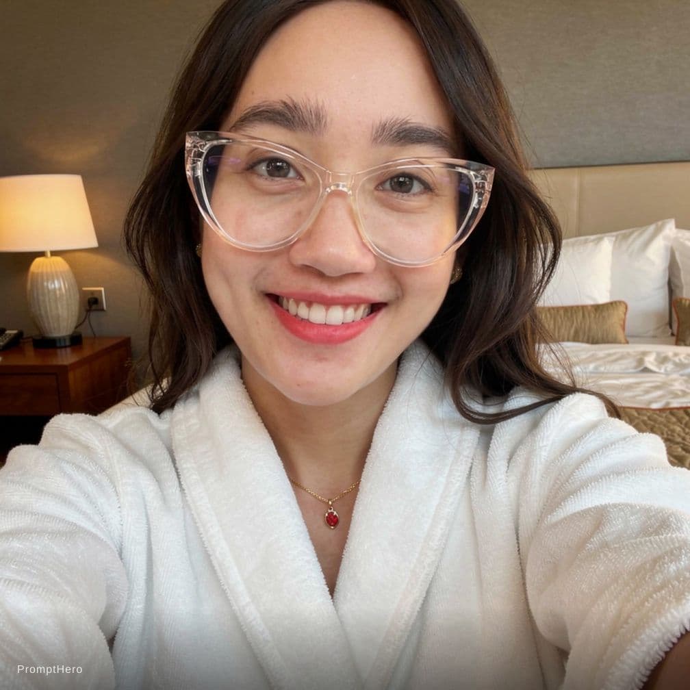 AI generated: make she close up selfie on bedroom wear only towel