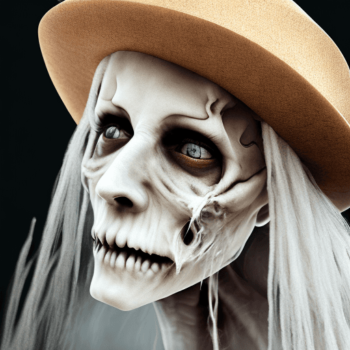 AI generated: Photo of real ghost with a hat on its head, scary, southern gothic, whirling death, disgusting, cree...