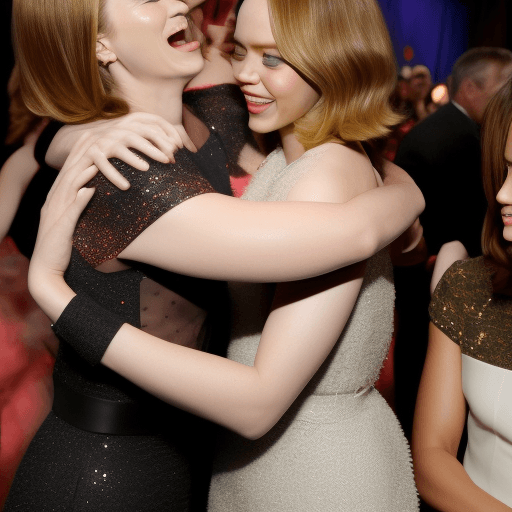 AI generated: emily blunt, emma stone and jessica alba hug
