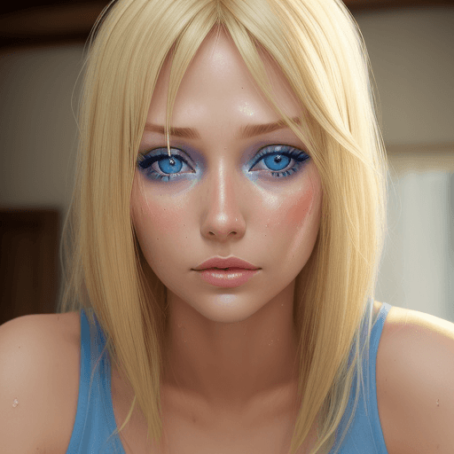 AI generated: Blonde hair blue eyed woman, sweating
