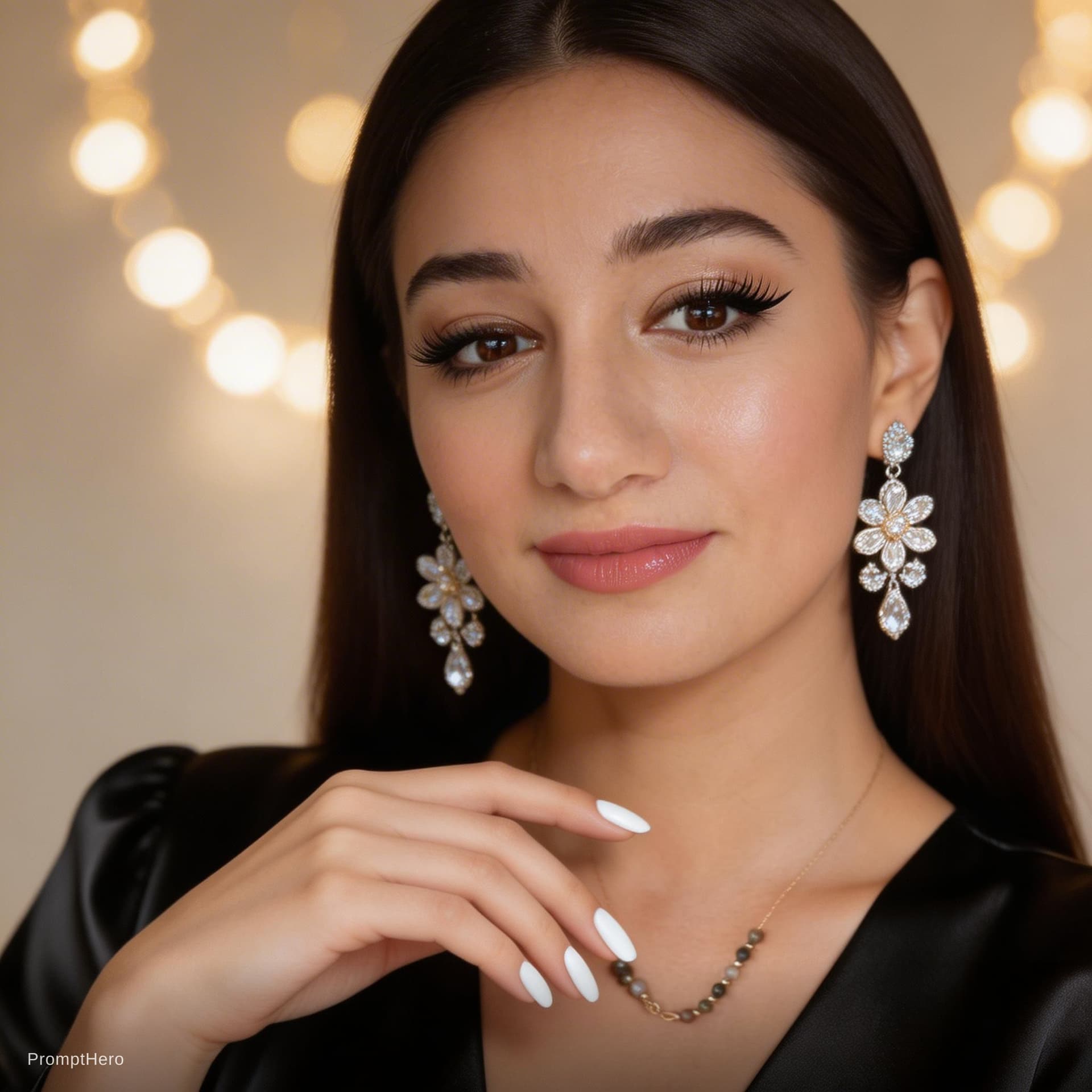 AI generated: Ultra-realistic high-end beauty portrait of a young woman with flawless, glowing skin and a dewy fin...