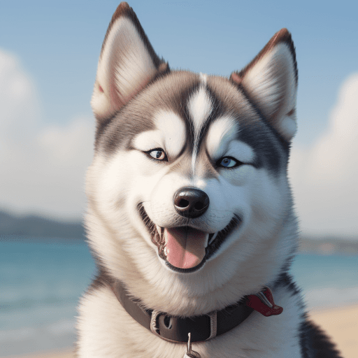 AI generated: perrito husky sonriendo 