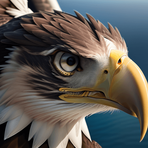 AI generated: photorealistic ultra close-up of an eagle eye with a lake background in it, tear in eye, 8k