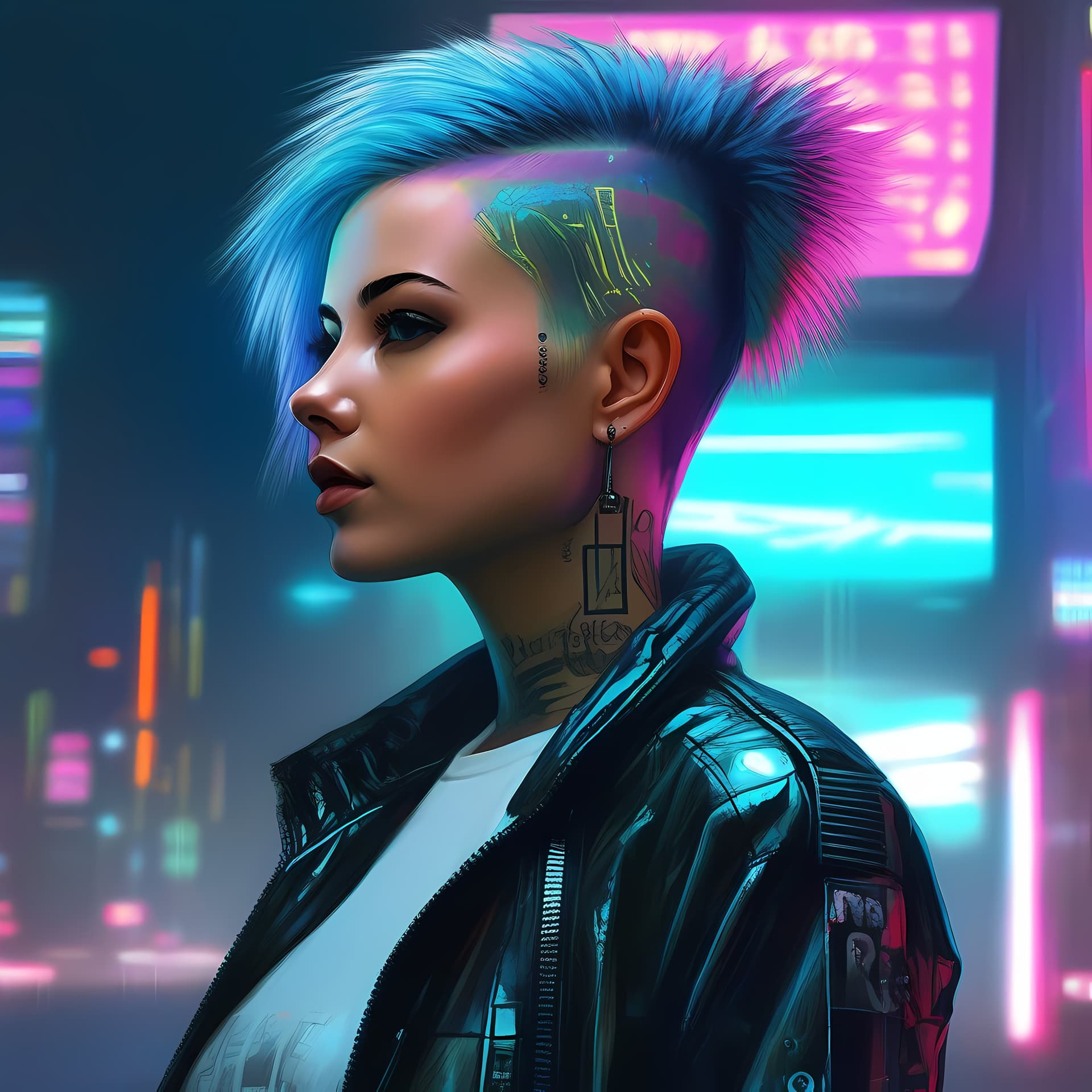 AI generated: detailed portrait of Punk girl, standing hair line Sheen Holographic Futuristic sci-fi fashion cyber...