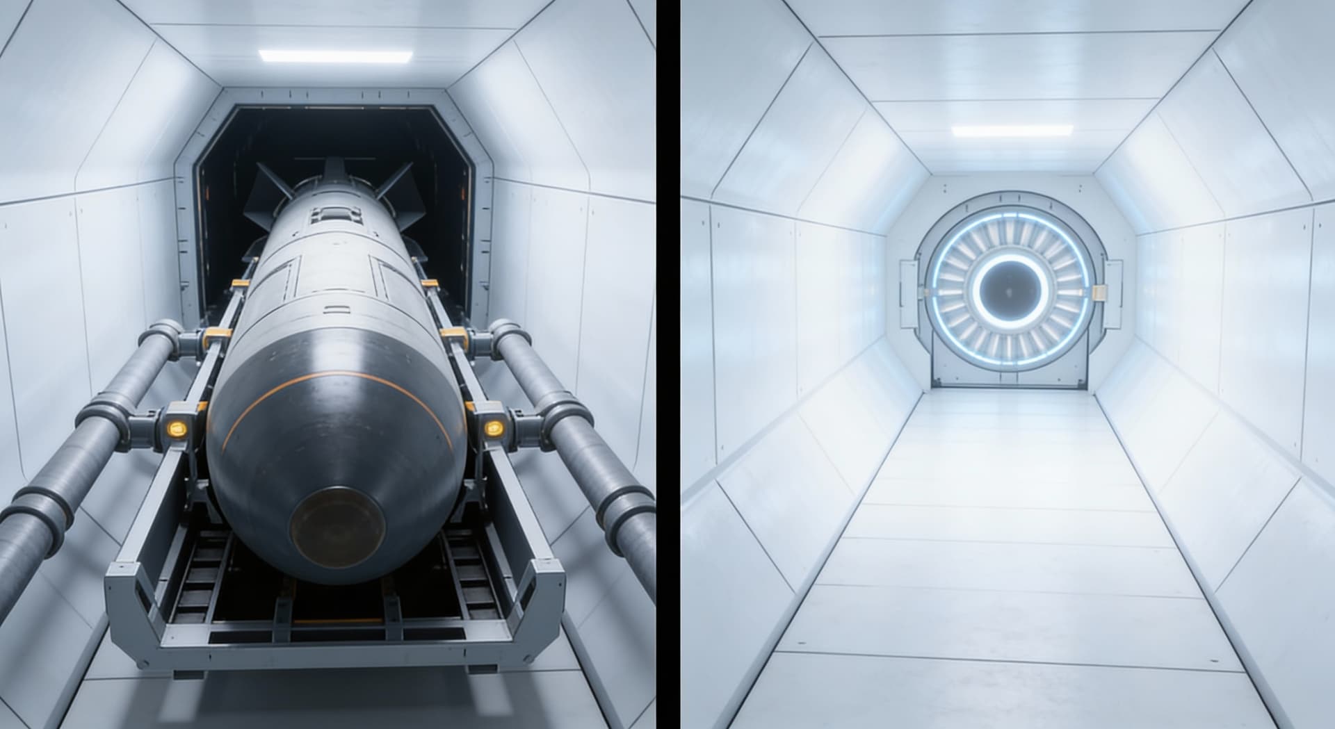 AI generated: Create the Torpedo Launch Conduit. Reference Image one is the orpedo Launcher end of the Conduit. Re...
