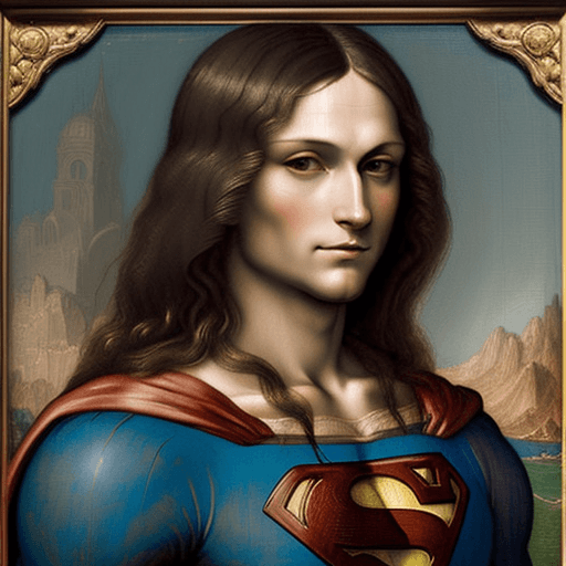 AI generated: Leonardo Da Vinci oil painting, superman portrait, staring at camera, intricate and meticulous brush...