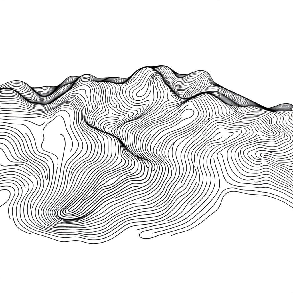 AI generated: Minimalist abstract topographic line art on a white. Smooth, flowing contour lines in black, gently ...