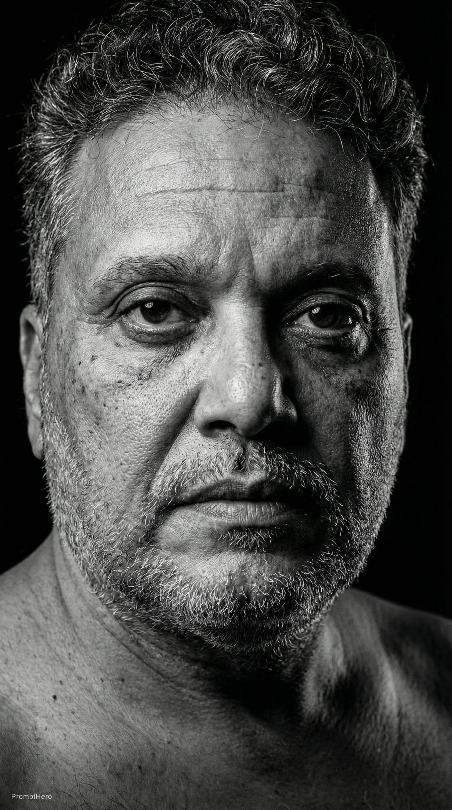 AI generated: High-definition black and white portrait of an attractive mature man, 60–80 years old. Minimalist be...