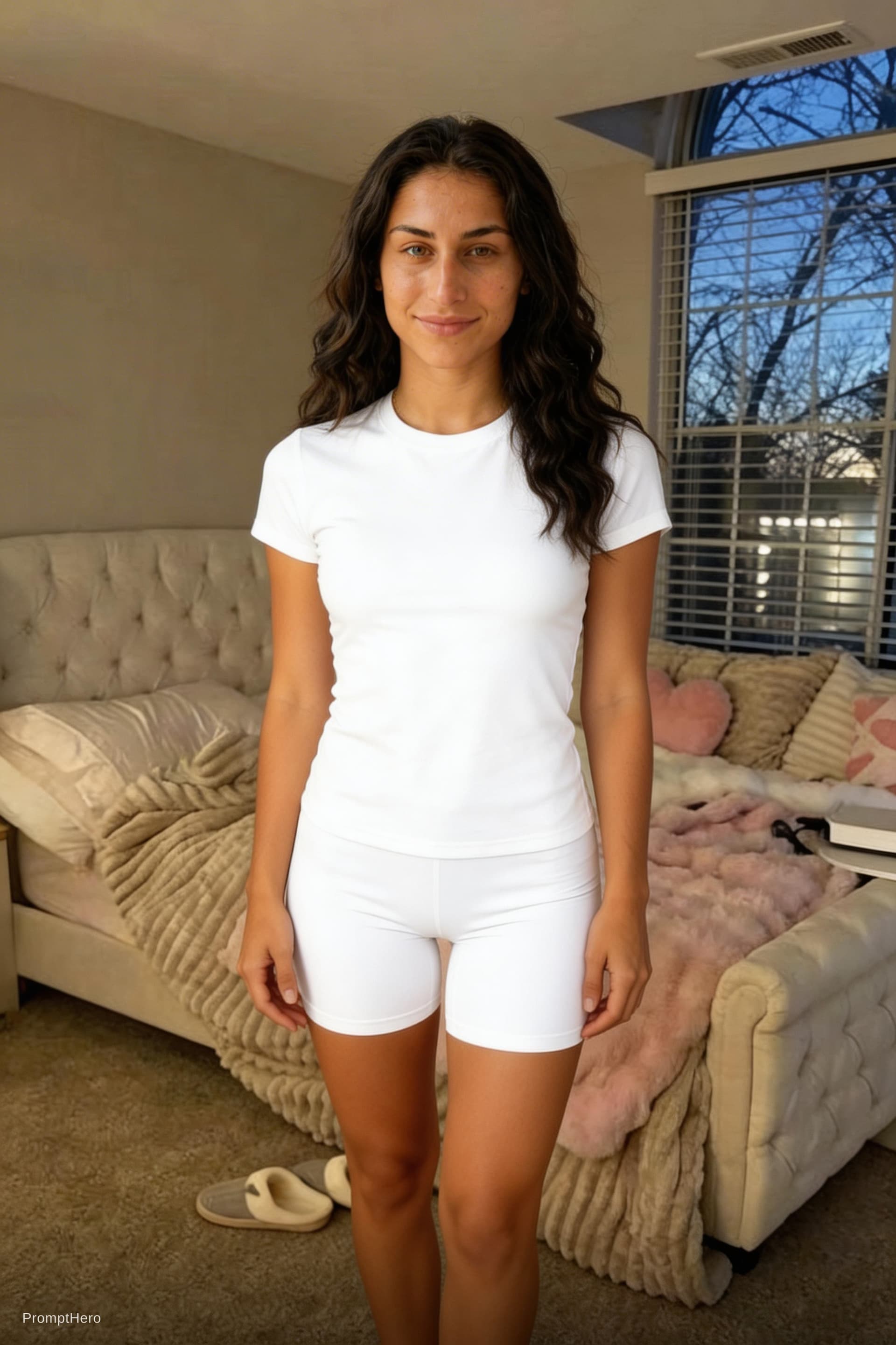 AI generated: Photorealistic 20-year-old Western European woman (Italian–Spanish mixed heritage), naturally athlet...