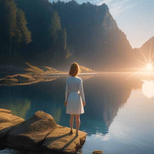 AI generated: a woman standing in front of a body of water, a stock photo by Armin Baumgarten, featured on cg soci...