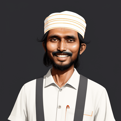 AI generated: illustration, nepali man, daura suruwal, dhaka topi, standing, smile,