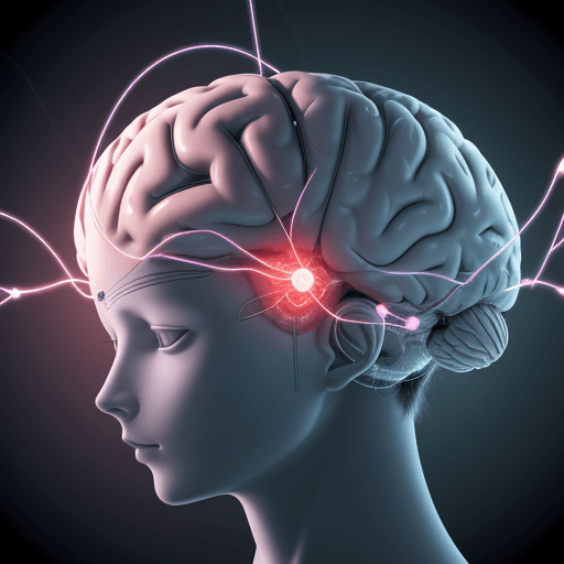 AI generated: scientific image of the brain with electrodes being stimulated by alpha brainwave therapy
