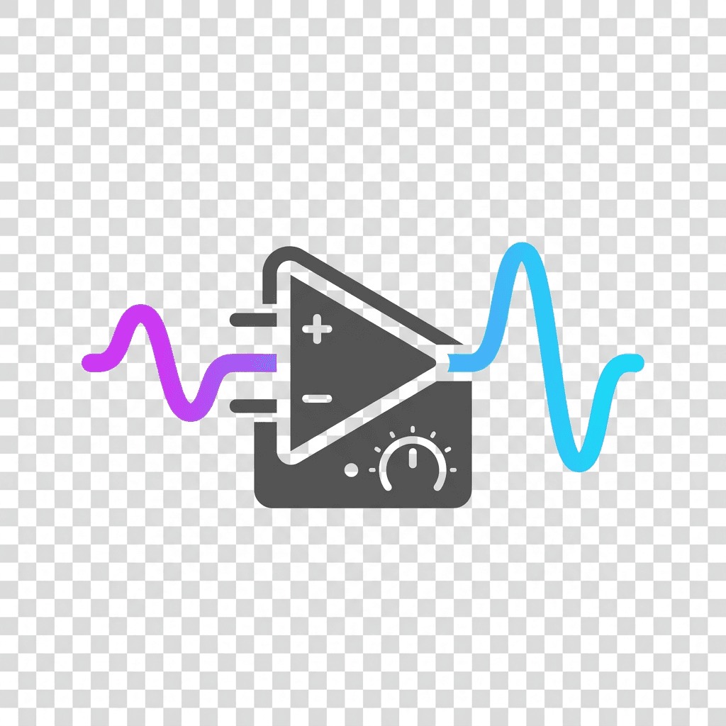 AI generated: "Digital signal amplifier, waves in gradient (#B93AF4→#32CDF0), flat icon, transparent bg, 128x128"