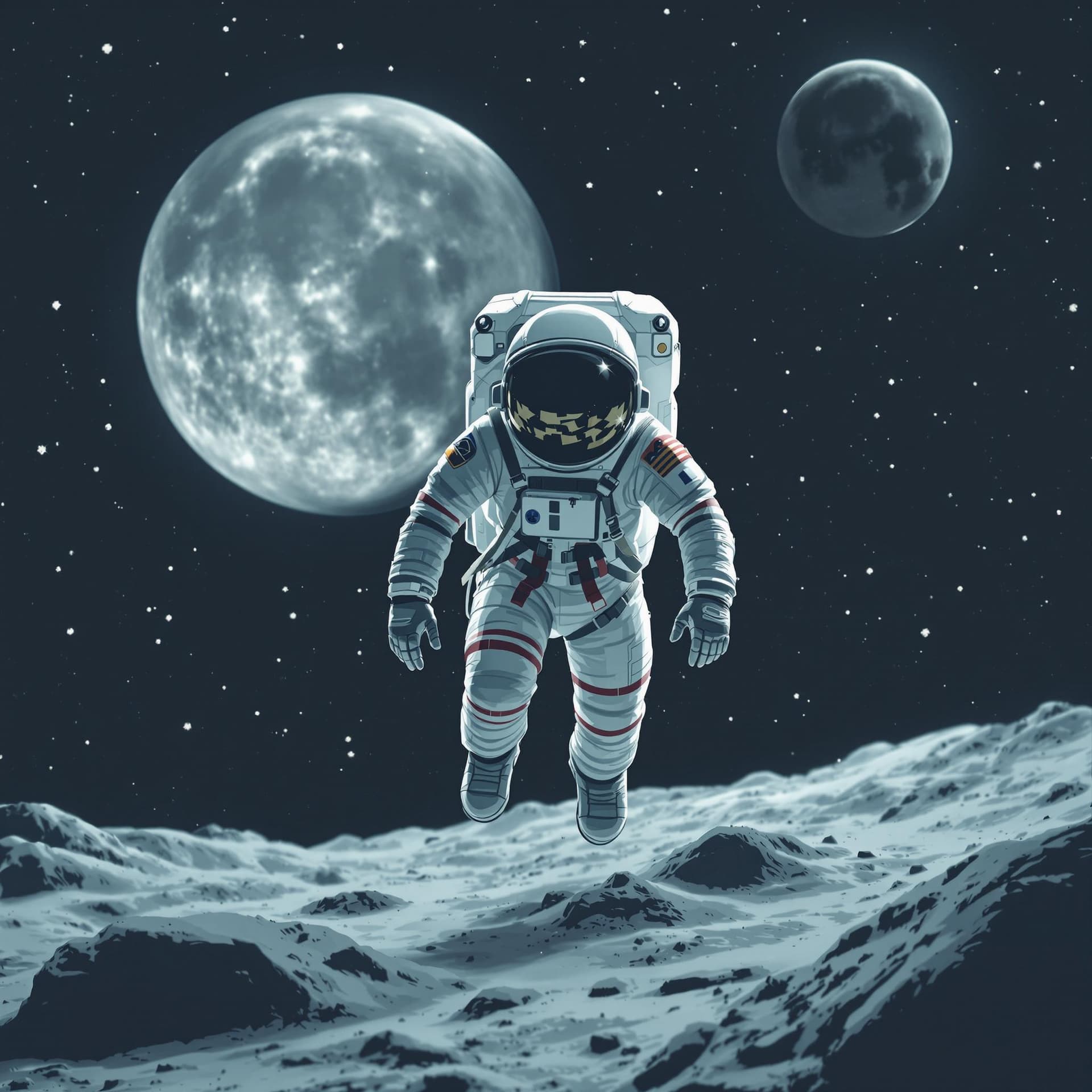 AI generated: Astronaut in the moon, cold color palette, muted colors, very detailed, sharp focus