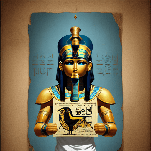 AI generated: egyptian god horus holding a blank poster in his hands