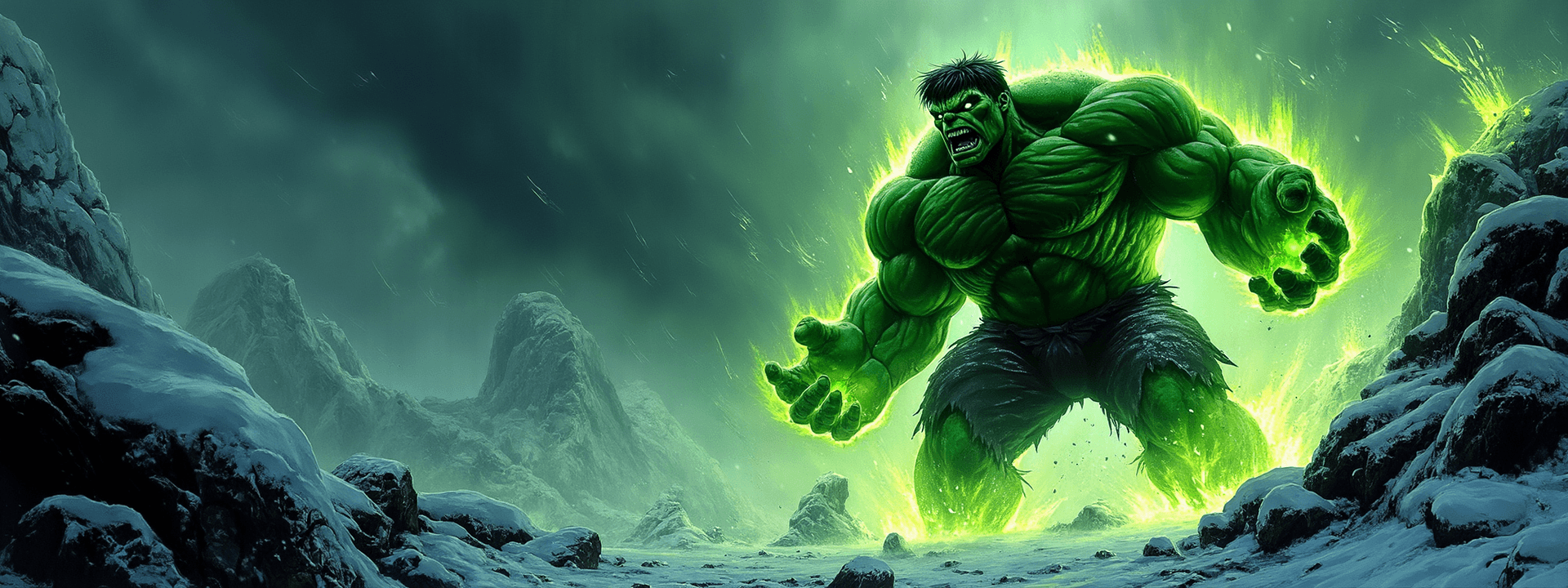 AI generated: Epic dark fantasy oil painting of the Hulk in his Worldbreaker form, inspired by the intense, gritty...