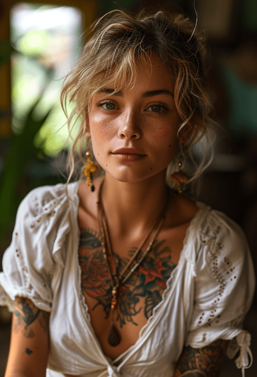AI generated: an instagram cover photo featuring a female model with tattoos, in the style of rodenstock imagon 30...