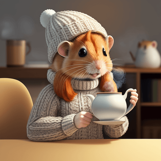 AI generated: ginger hamster wearing a knitted hat and jumper. hamster holding a steaming cup of tea.
Cool lightin...