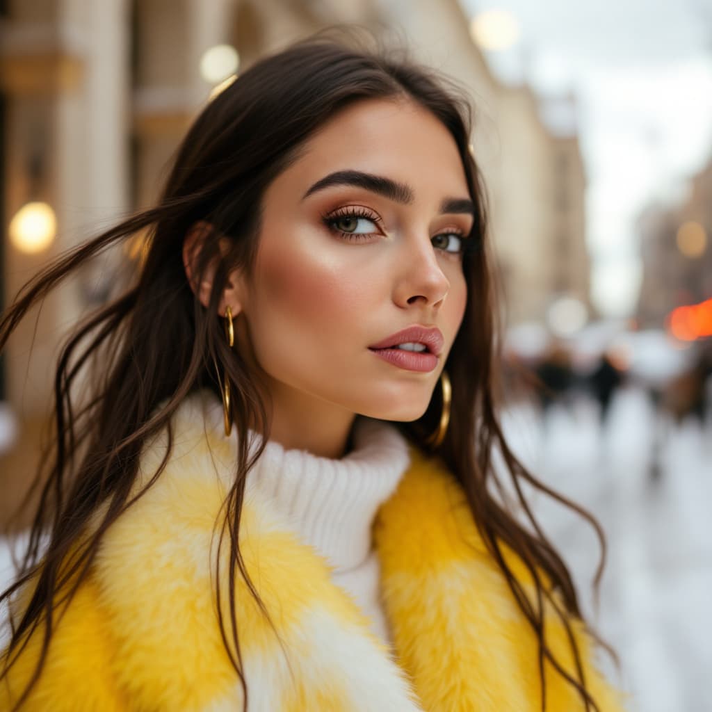 AI generated: model is wearing a yellow fur coat s
