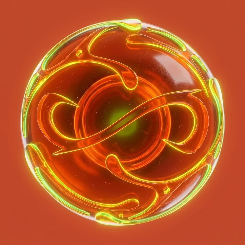 AI generated: Translucent neon-orange polymer material with radioactive toxic aesthetic, glassy jelly-like plastic...