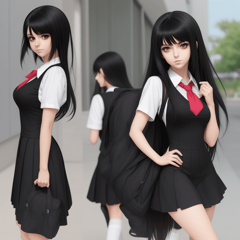 AI generated: A gorgeous looking anime girl with black hair wearing a school dress ,anime style 