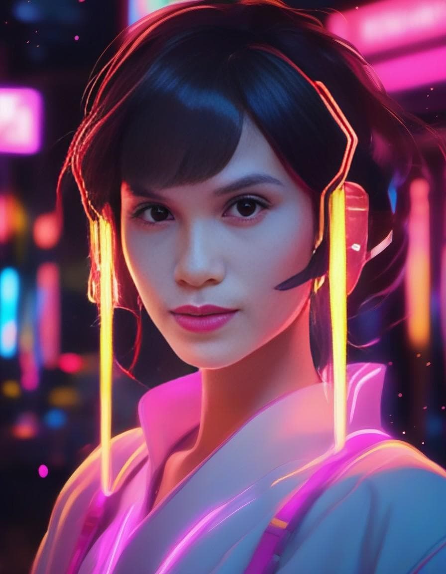 AI generated: A stunning, glowing FLUORECENT neon Anime Female Character that emits an otherworldly luminescence. ...