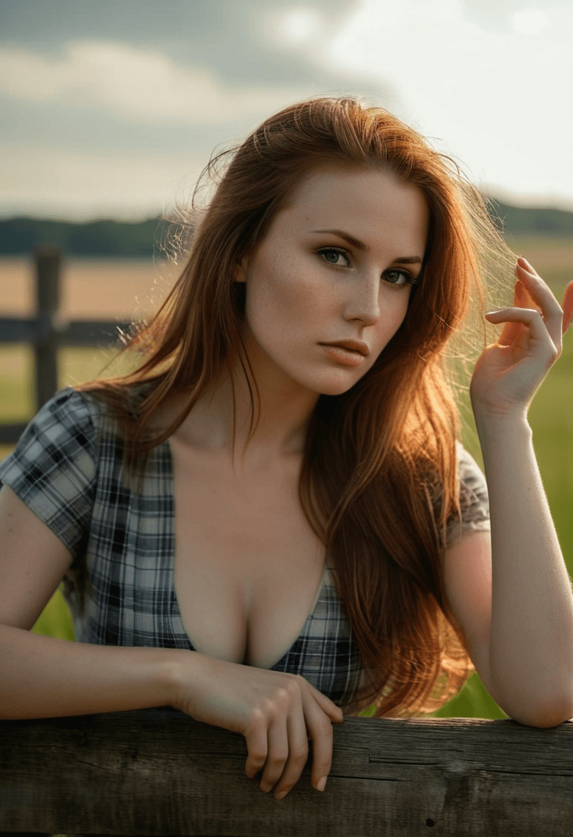 AI generated: breathtaking beautiful young woman, long auburn hair, fair complexion, (freckles:0.6), full lips, lo...