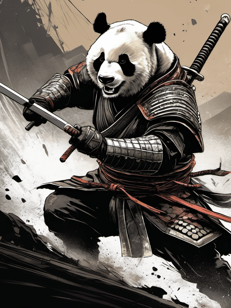 AI generated: A humanoid samurai panda in battle, dark fantasy samurai armor, dark fantasy illustration, dark tone...