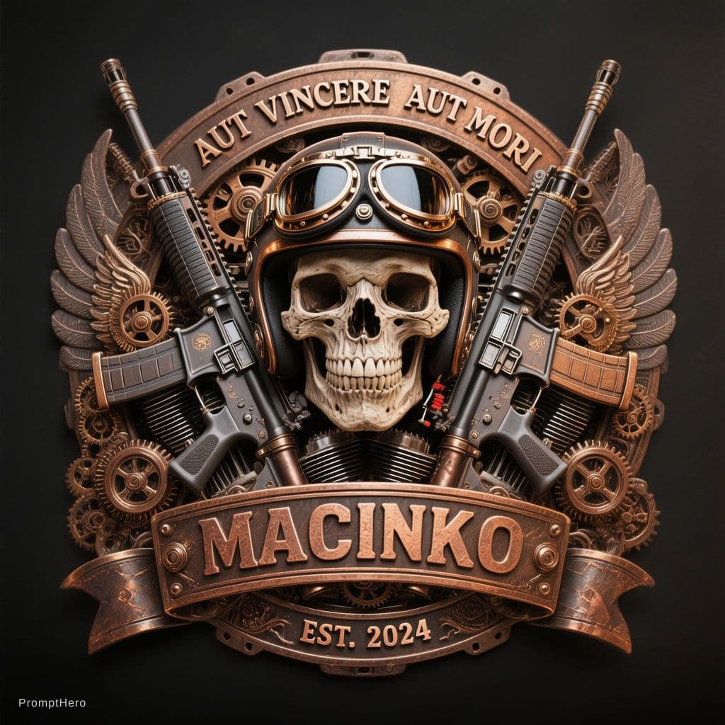 AI generated: A circular steampunk and retro style emblem logo. In the middle, a clean and anatomically realistic ...
