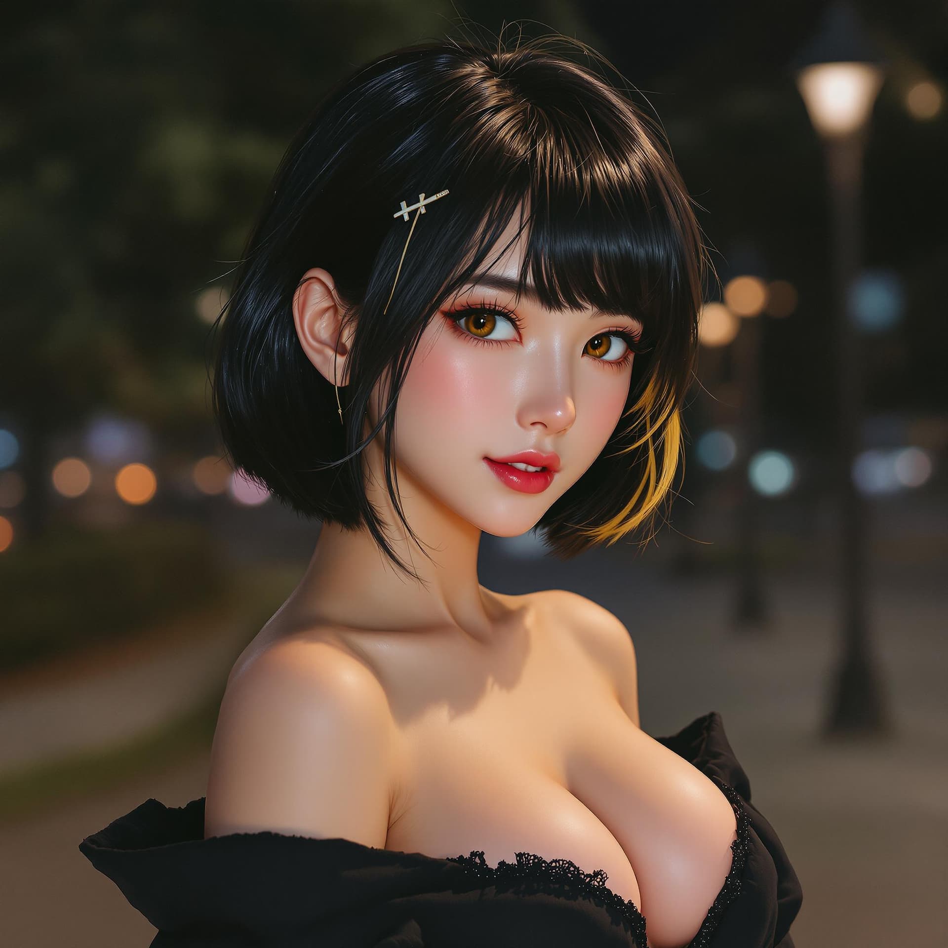 AI generated: ((masterpiece)), 8k, best quality, soft colours, hour glass figure, (boobs), (cute face:1.3), (shinn...