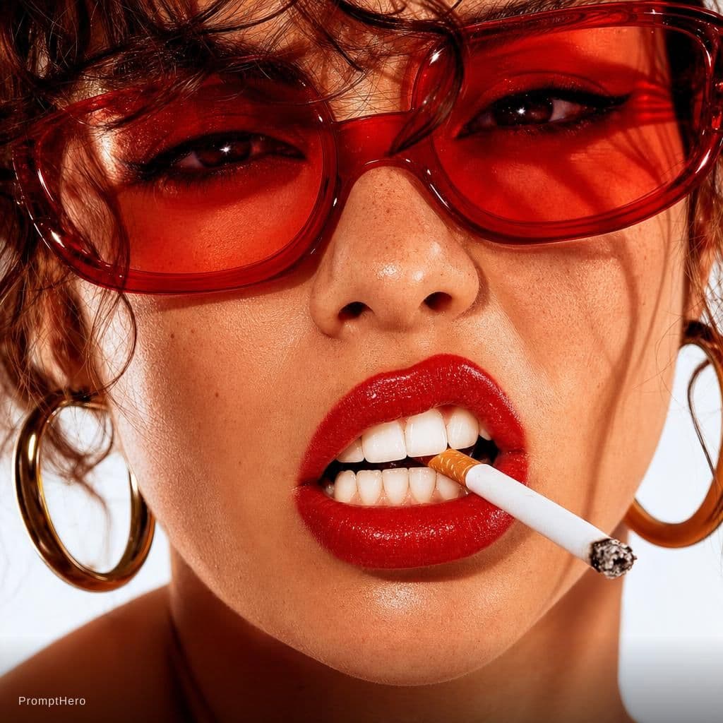 AI generated: {
  "subject": {
    "gender": "female",
    "pose": "extreme close-up of face, lips parted bitin...