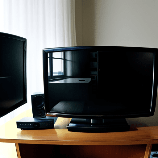 AI generated: Image of a TV on a desk, displaying a picture of an untuned 
channel.