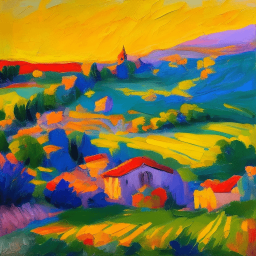 AI generated: impressionist painting on canvas of Provence, in the style of impressionist masters, warm colors, de...