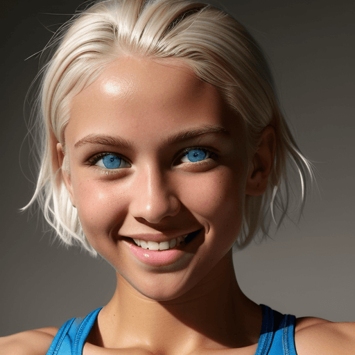 AI generated: big bright blue eyes, short messy platinum blonde hair, brown colored skin, stunning young woman, de...