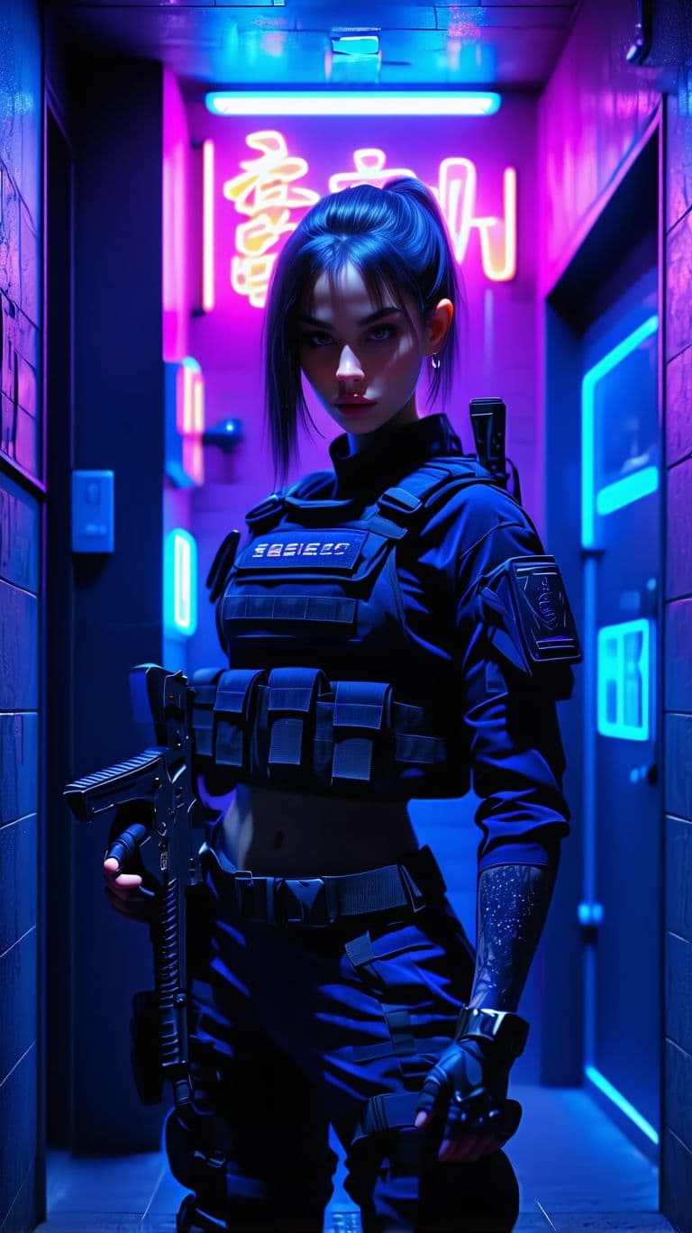 AI generated: hyperrealistic and intricate detailed full-length portrait| full shot| woman wearing combat uniform|...