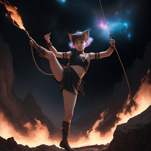 AI generated: cinematic portrait of a young cute female with a monkey's tail, small kitty ears and carre haircut, ...