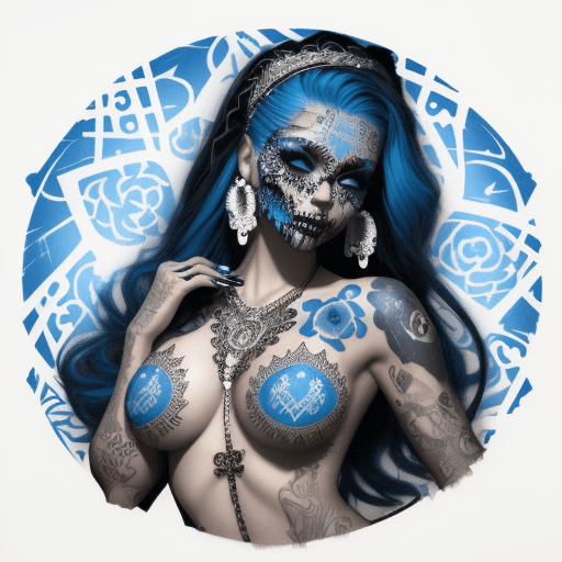 AI generated: beauty beauty model tattoo designs by karimah, skulls and crystals, in the style of silkscreen, whit...