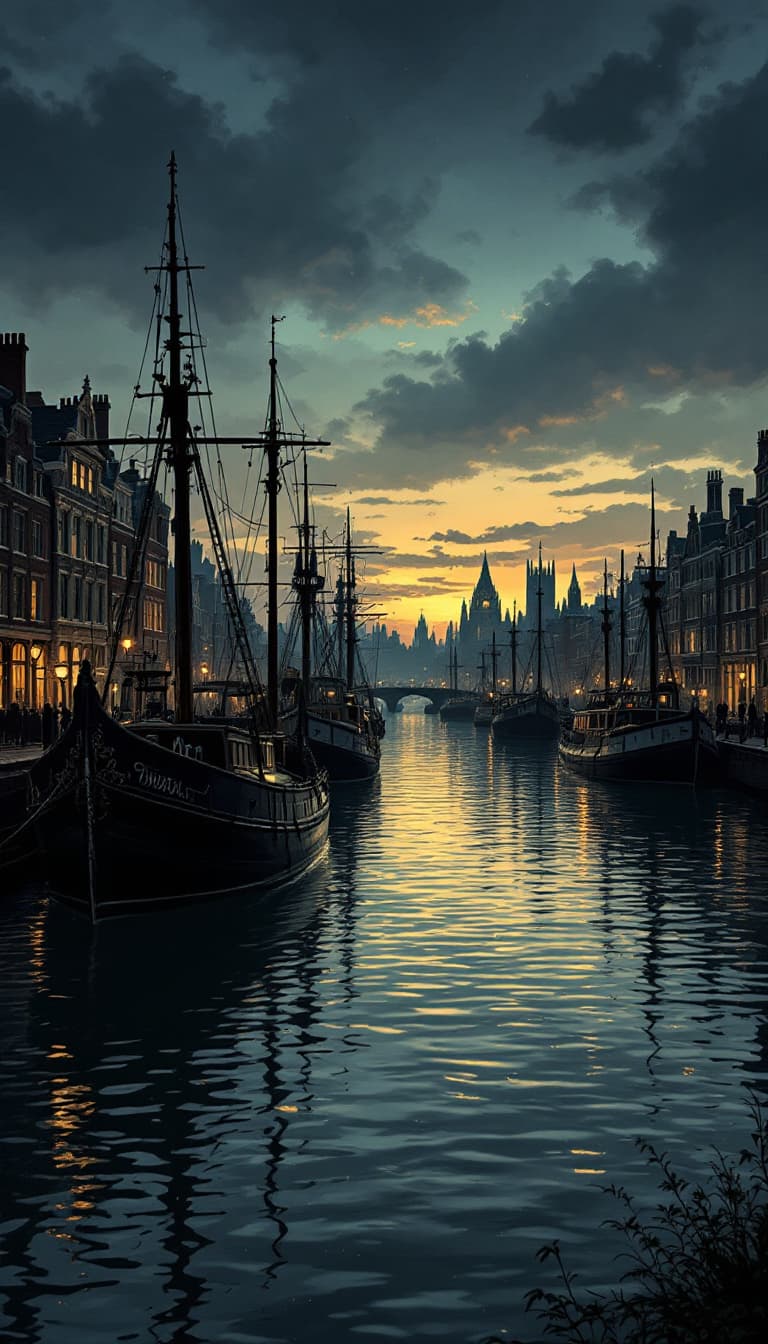 AI generated: Create an image in the style of a Victorian Penny Dreadful comic illustration of The Thames river at...