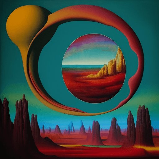 AI generated: (((A painting))) in surrealist style inspired by Max Ernst. The image depicts a dreamlike setting, w...