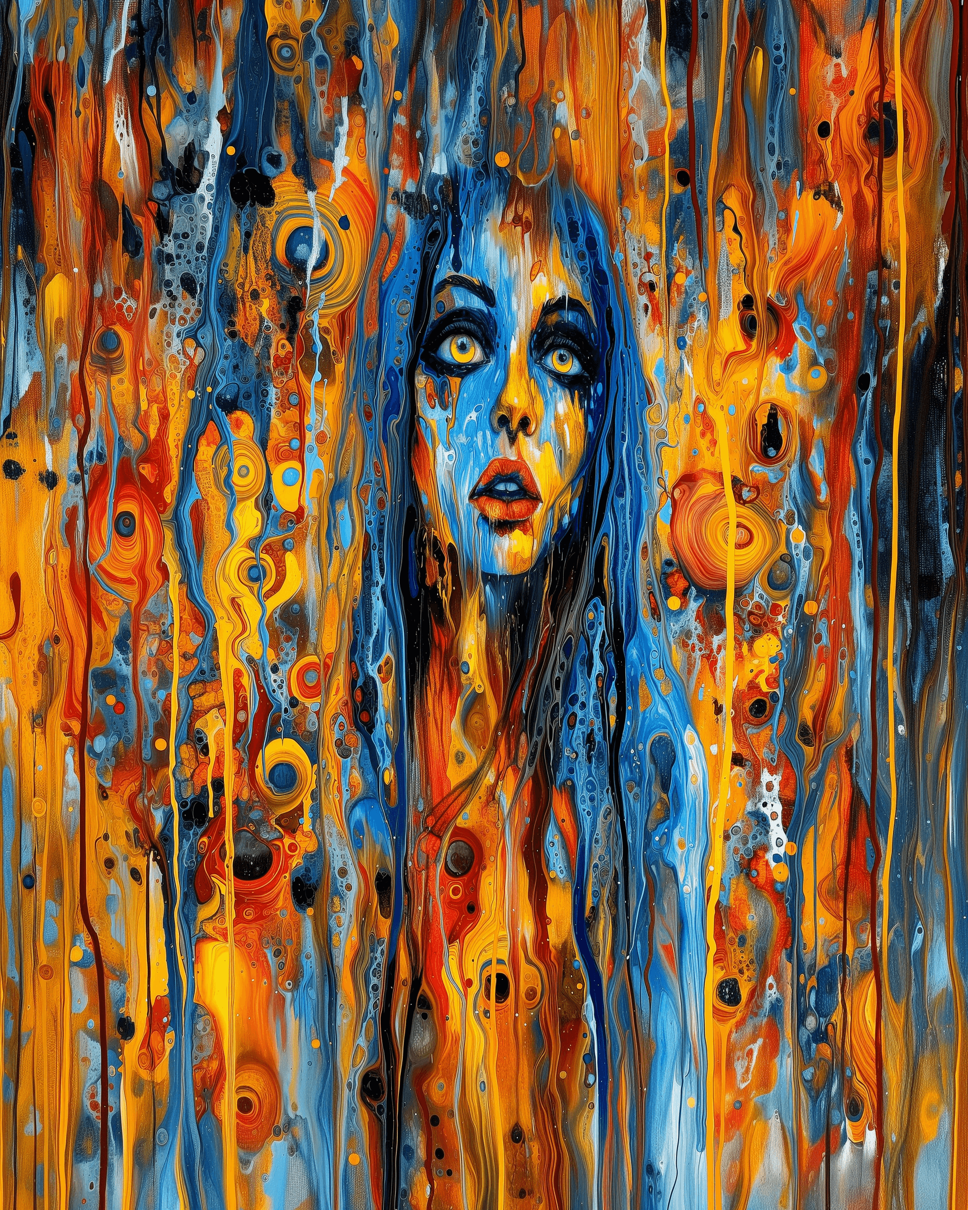 AI generated: Painting of acid trip in the mind of the beast. In the style of pop surrealism. Abstract figures. St...