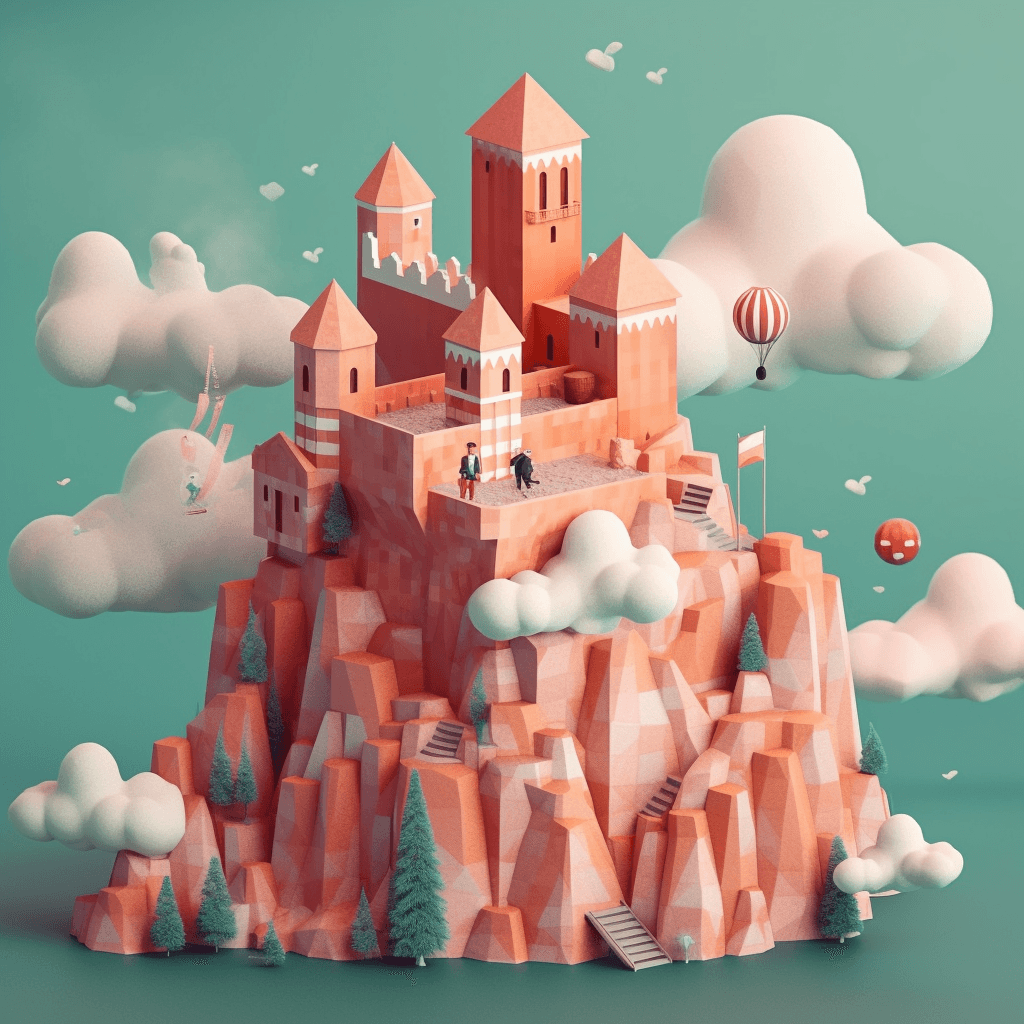 AI generated: UI/UX, pinterest, web 3D illustration, imaginative person, creating with fantasy scene, clouds, cast...