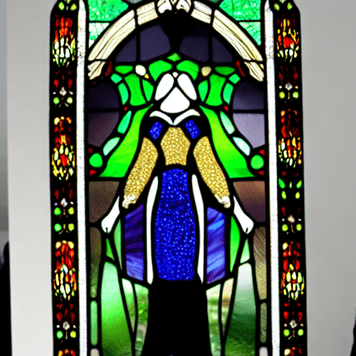 AI generated: Female warrior, armor made from stained glass