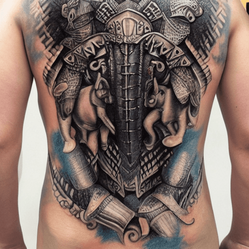AI generated: BACK TATTOO, KNIGHT ARMOR, ELEPHANT