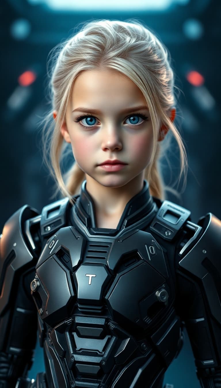AI generated: a professional photo of a exceptionally of the most beautiful girl in the world, (age 9) (futuristic...