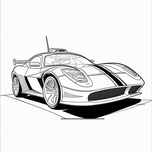 AI generated: hot wheels, black lines white background, clean simple line art, no background, clean coloring book ...