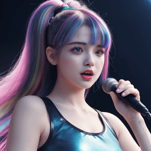 AI generated: Ultra realistic Portrait of An android girl in a singing Pose, micro in her hand, Rockgirl pop style...
