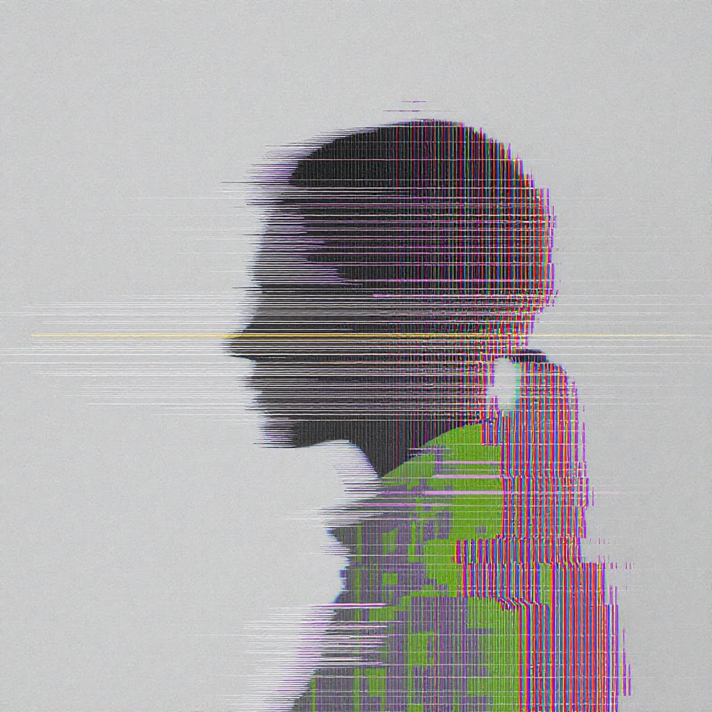 AI generated: glitch art with linear distortion, horizontal scan lines and digital interference, vertical portrait...