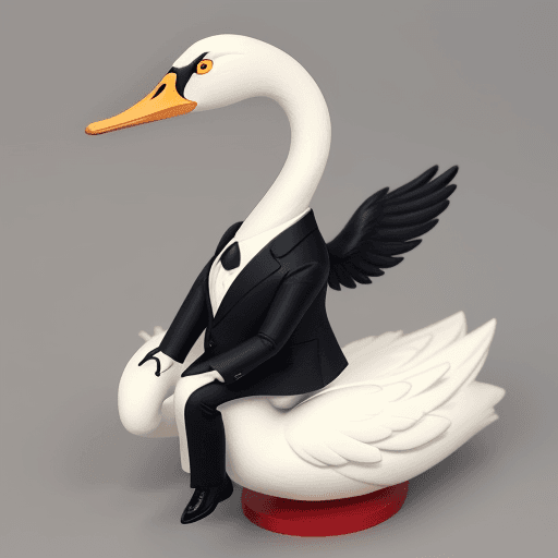 AI generated: logo style swan posed like a human in a suit