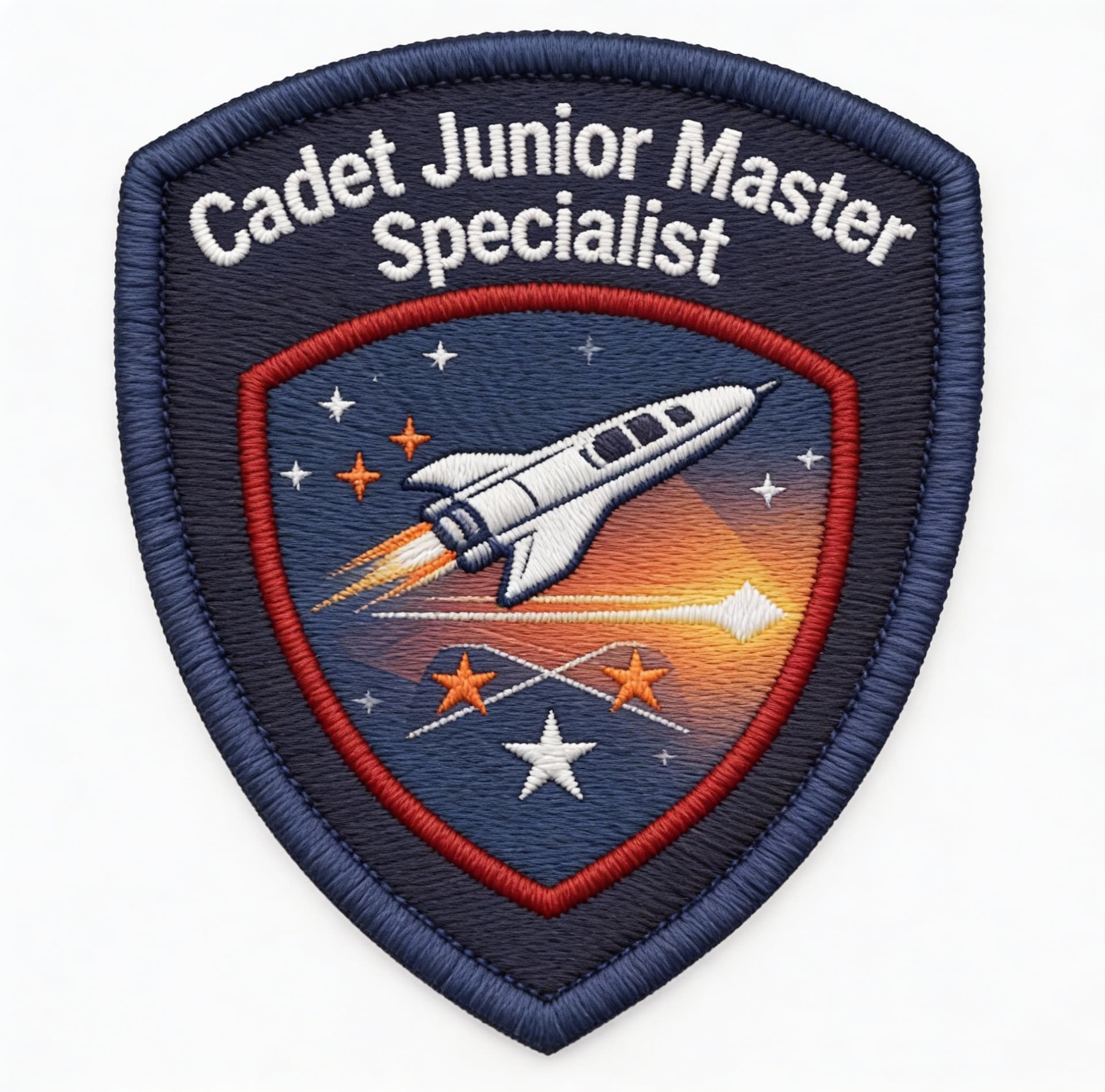 AI generated: Create Sci-Fi uniform patches. Use the reference image 1, and change Cadet Third-Class to Cadet Juni...