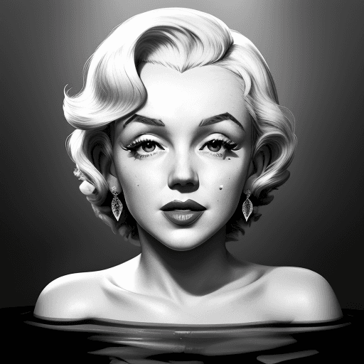 AI generated: a black and white drawing of marilyn monroe's face, in the style of water drops, daz3d, blink-and-yo...